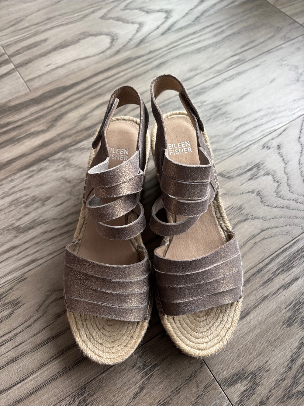 Eileen Fisher Taupe Suede Espadrille Wedge Sandals with Slingback